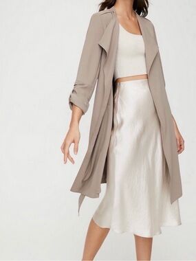 Babaton Quincy Flowy Drape Jacket  Tie Waist Open Front Modern Taupe Small